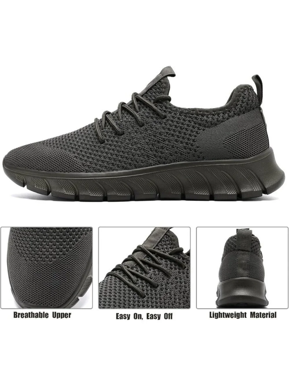 Men's Dark Grey Running Shoes Slip On Tennis Sneakers Workout Sport Shoes
